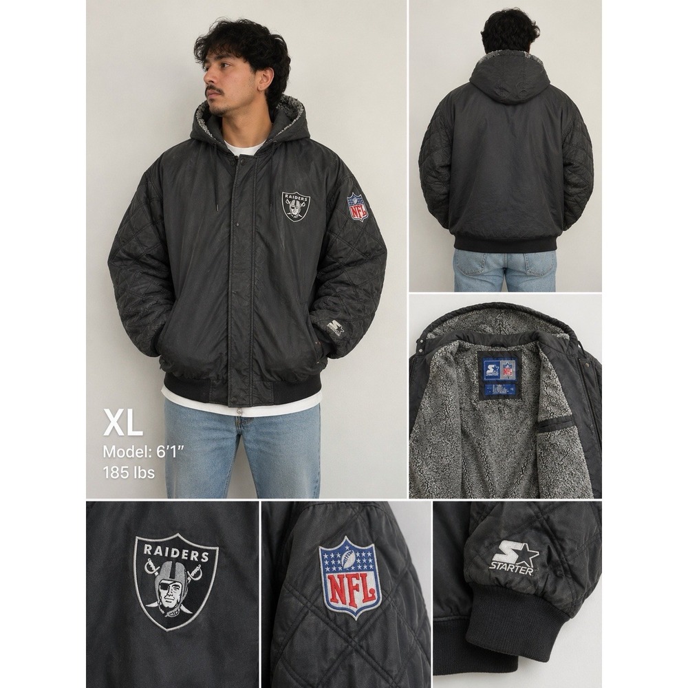Vintage Oakland LA Las Vegas Raiders Nike Starter Football Jacket XL Quilted
